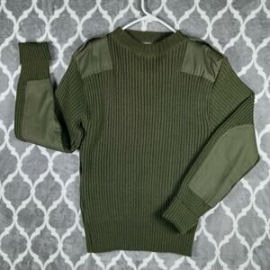 DSCP Commando Service Sweater Men 40 Green Wool Military‎ Ribbed Epaulettes